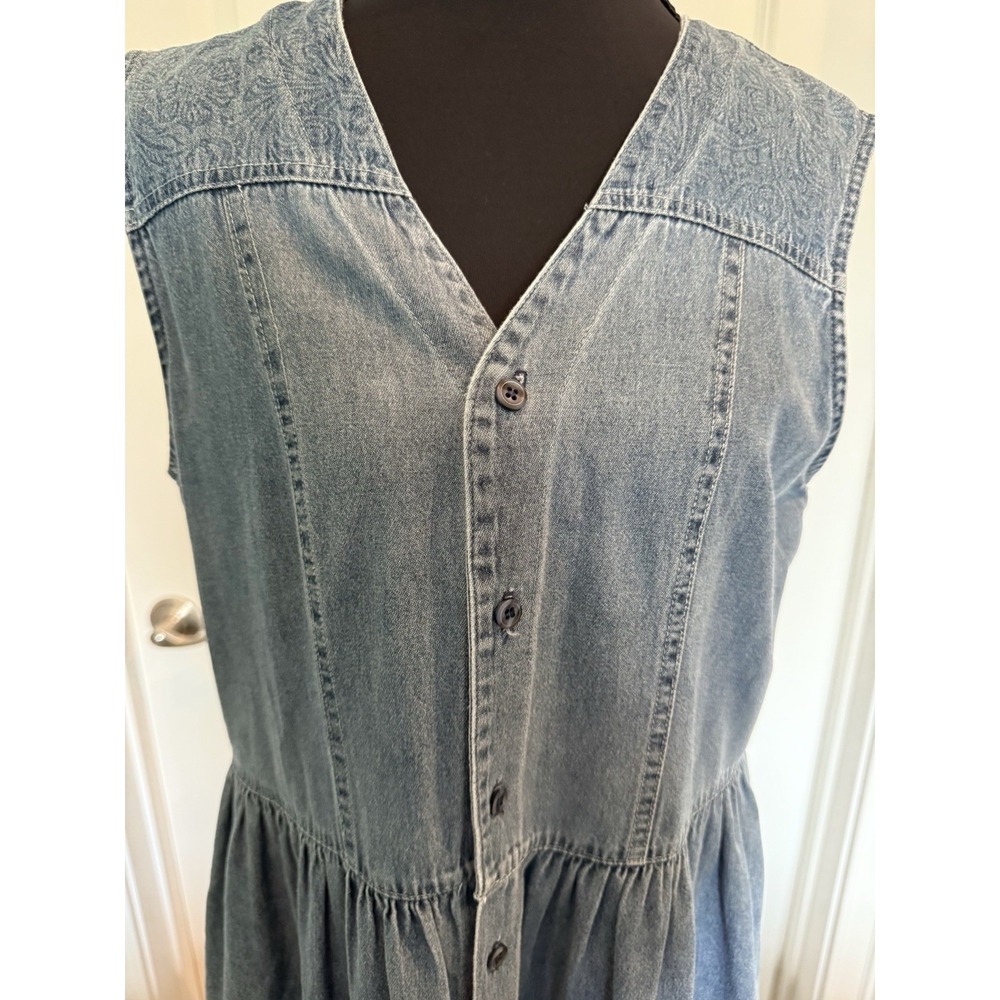 City Jeans Denim Maxi Dress Jumper Sz M Vintage USA Button Down 90s Prarie - Picture 2 of 8